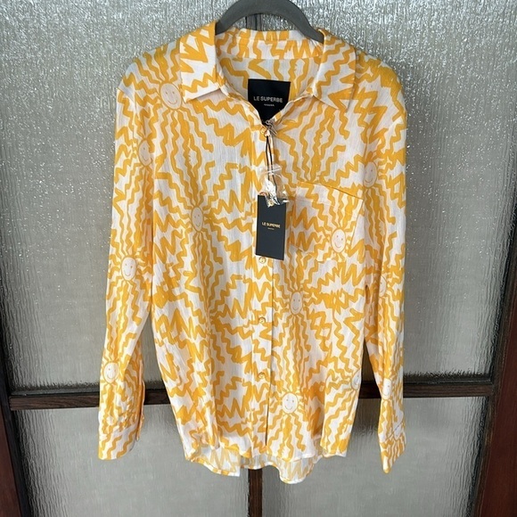 LE SUPERBE Sunstruck BF Shirt in Orange-White size 6 NEW $275 - Picture 7 of 10